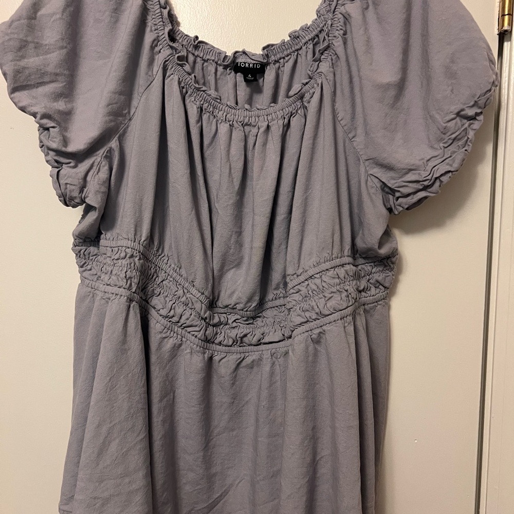Torrid Gray Ruffled Smocked Blouse